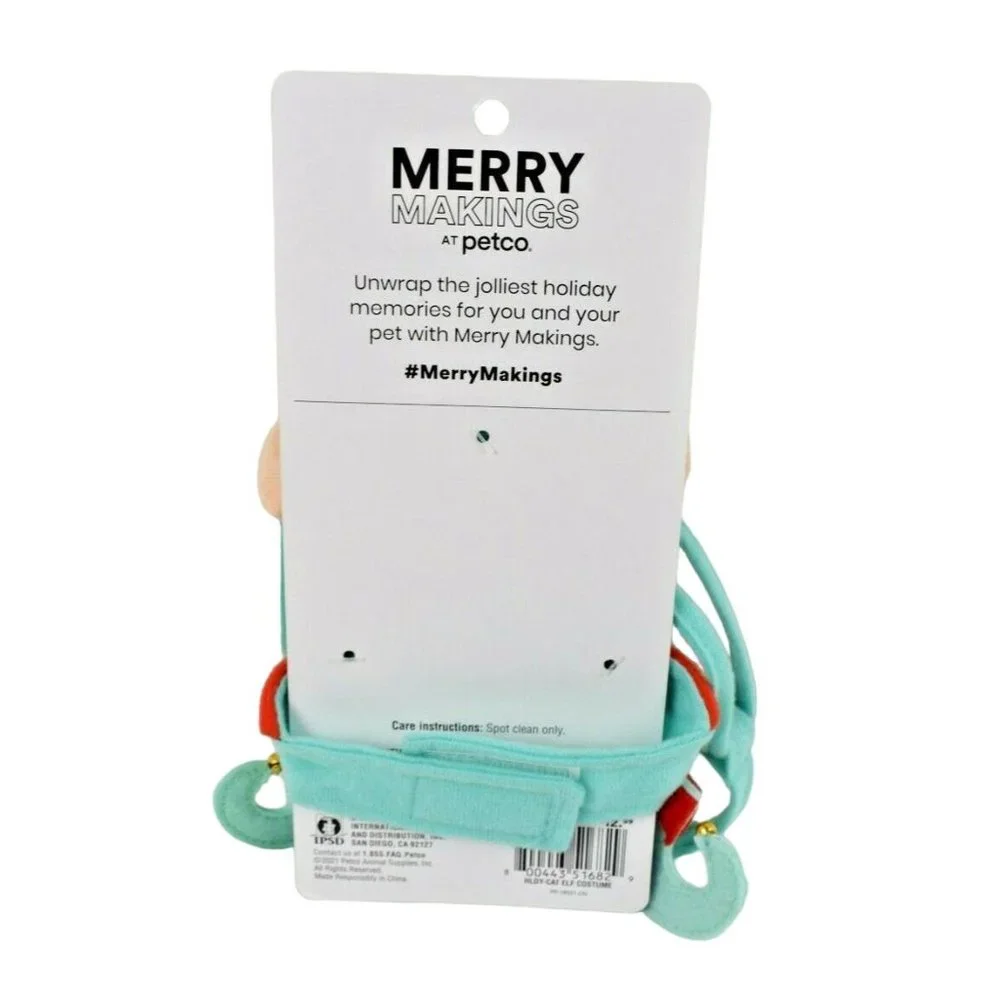 Merry Makings Be Your Elf 4 Piece Christmas Holiday Cat Costume New
